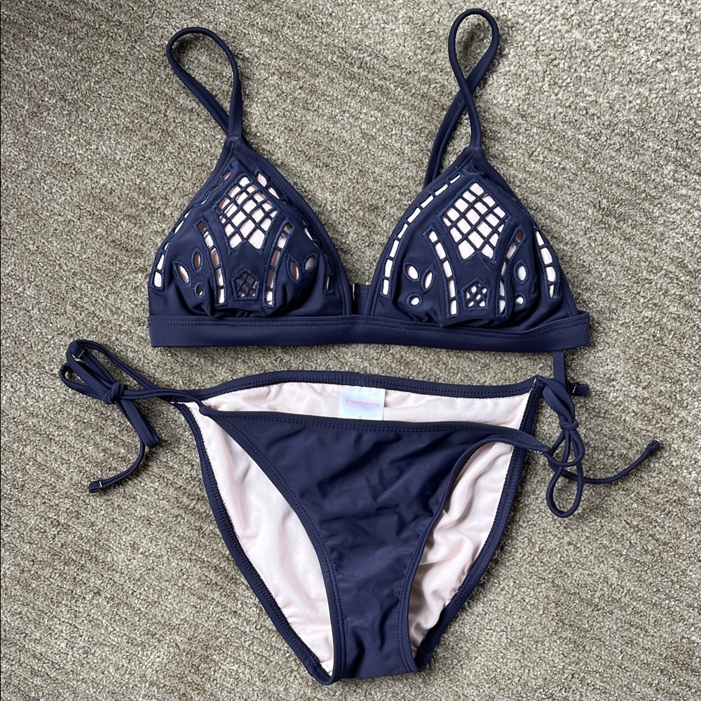 Navy Cutout Triangle Bikini Set